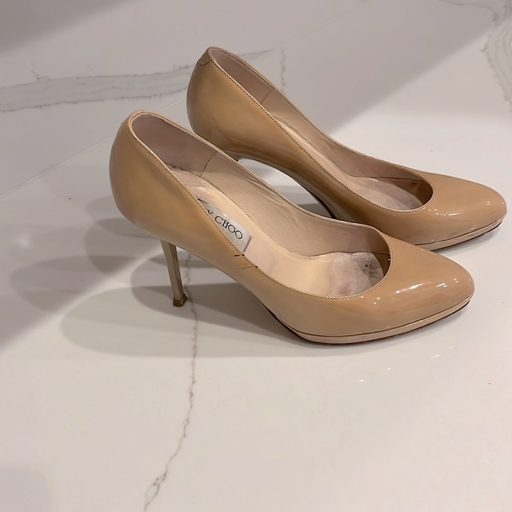 Authentic Jimmy Choo patent nude pumps size 7.5